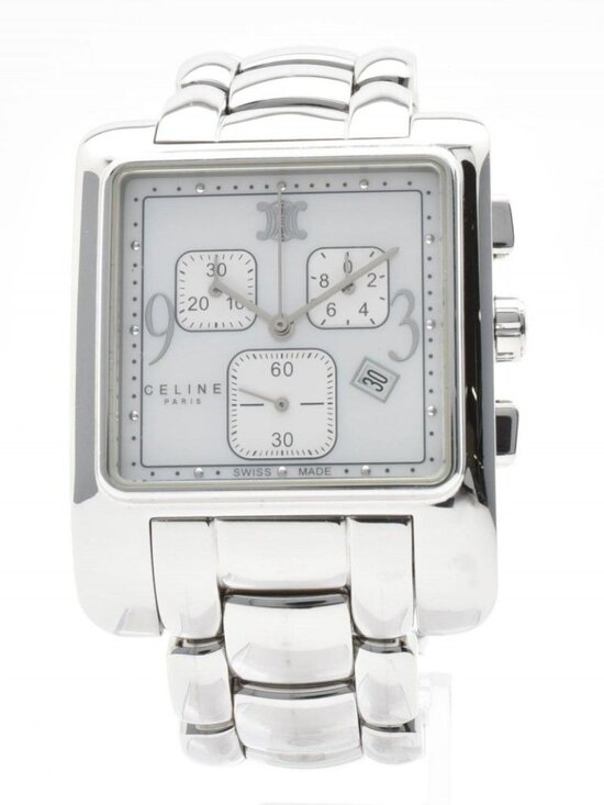 Celine Chronograph Watch Square Silver Dial Stainless Steel Quartz Date main image 5